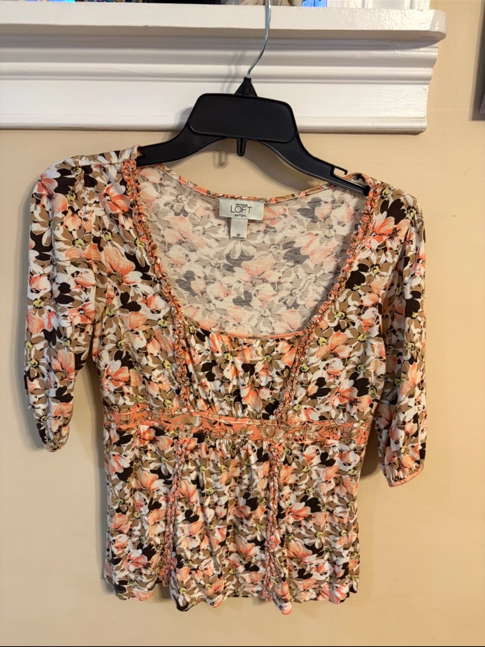 LOFT Peach Floral Scoop-Neck Peplum Blouse
